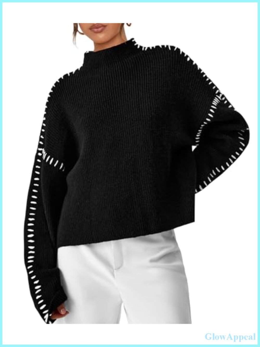 Womens Chunky Knit Oversized Pullover Sweater Mock Neck Long Sleeve Top